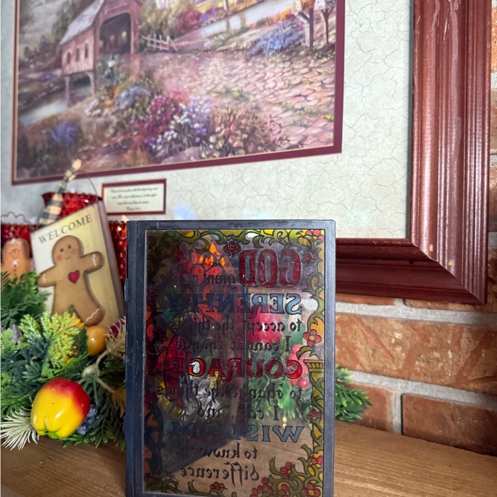 Vintage 1997 Catholic Stained Glass Serenity Prayer Panel Home Decor - Picture 3 of 8